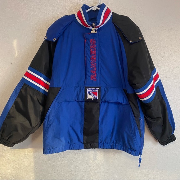 Vintage Starter New York Rangers 1/2 Zip Embroidered Jacket Large Hooded Hood L - Picture 6 of 10